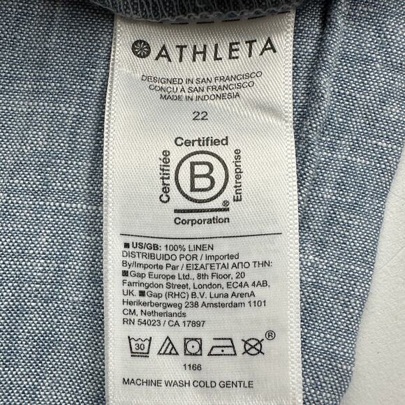 Athleta Pants Womens 22 Blue Retreat Linen Wide Leg Ankle Lagenlook Beach Resort - Picture 8 of 13